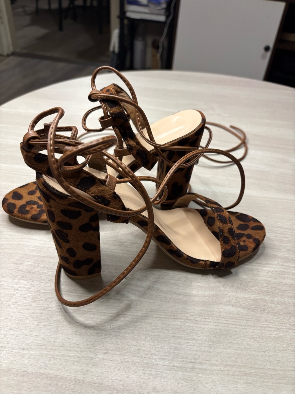 SHEIN Leopard print block heel sandals with ankle straps